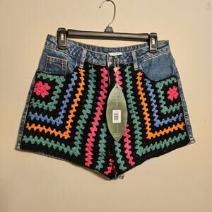 Farm Rio Crochet Denim Shorts Multicolor NWT Size 30